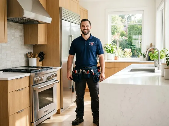 Appliance Repair Hero technician in a Cabin John, MD kitchen after an appliance repair
